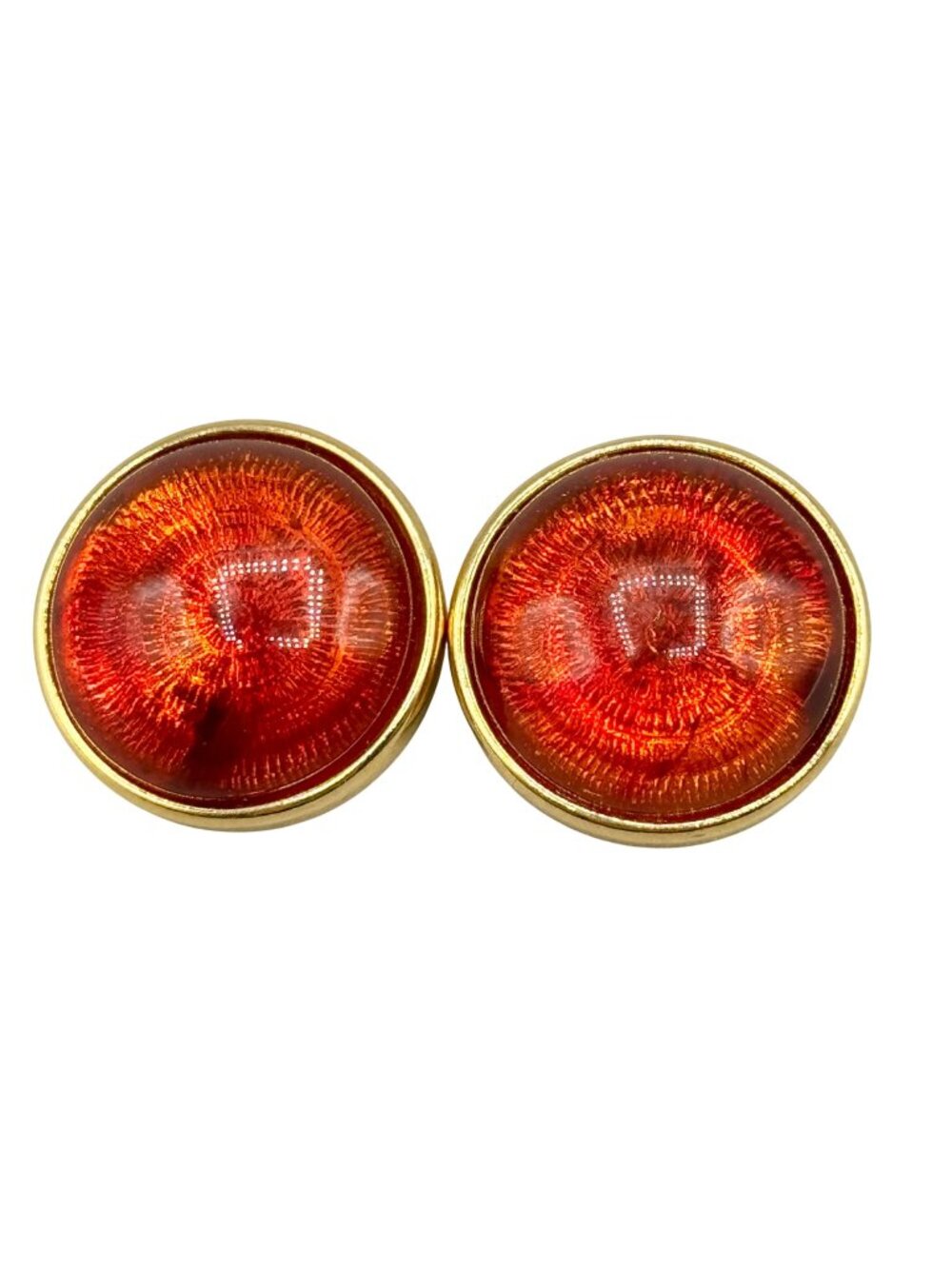 Vtg Joan Rivers Orange Glass Domed Earrings Gold Tone Huggie Clip On Statement - Picture 1 of 6